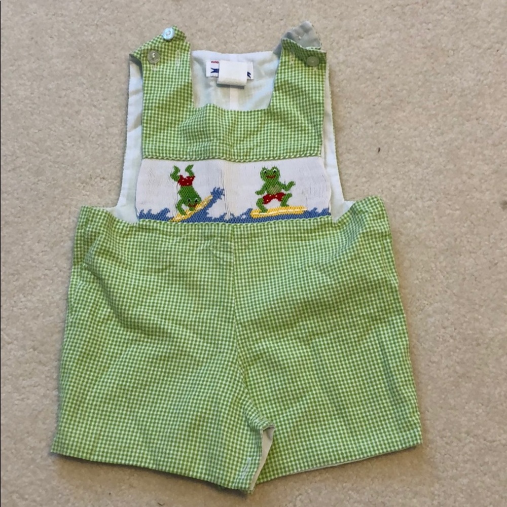 Silly Goose Hand Smocked Frog Shortall